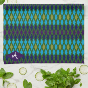 Peacock Diamond Monogram Kitchen Towel