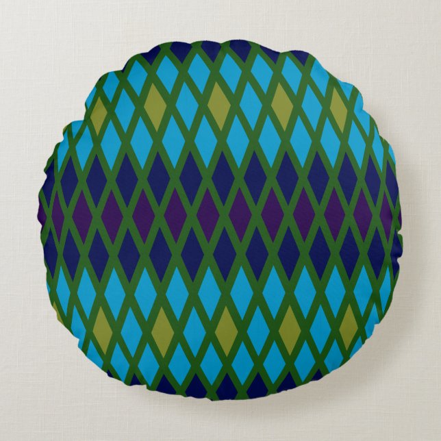 Peacock Diamond Round Pillow (Front)