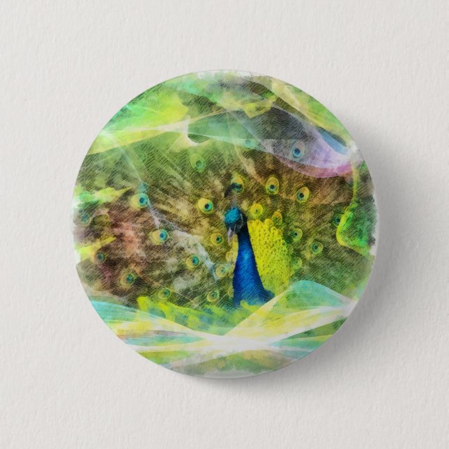 Peacock Digital Painting 2 Inch Round Button (Front)
