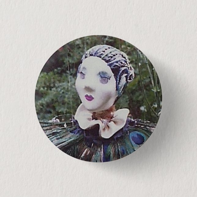 Peacock doll 1 inch round button (Front)