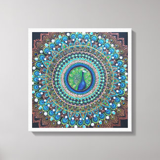 Peacock Dot Mandala Art Canvas Print