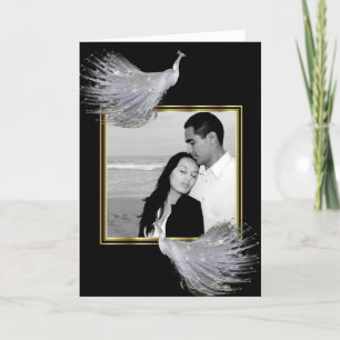 Peacock Elegance in Black, Gold, White Thank You Card