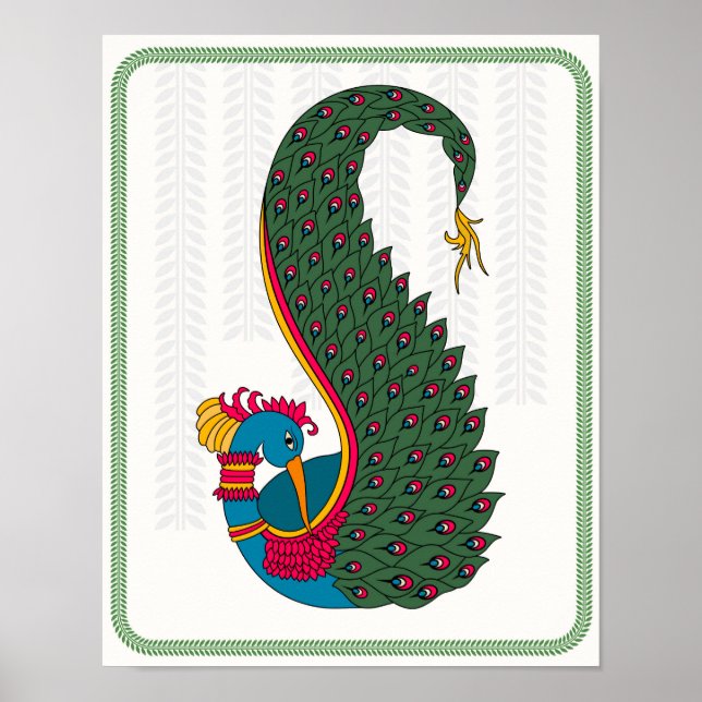 Peacock Elegance: Madhubani Art Poster (Front)