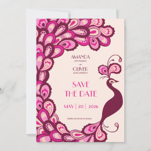Peacock Elegance Multicolored Vintage Wedding Save The Date