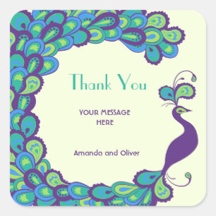 Peacock Elegance Vintage Thank You Wedding Square Sticker