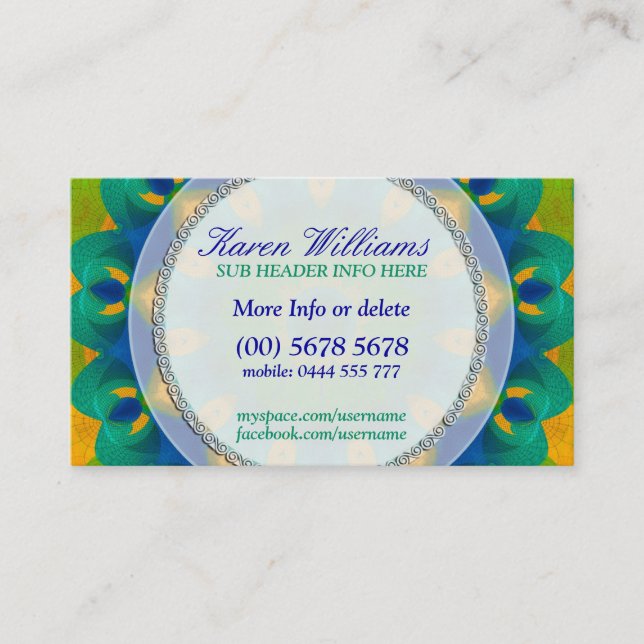 Peacock Energy New Age Holistic Business Card (Front)