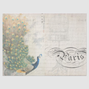 Peacock Ephemera Decoupage Paper Horizontal