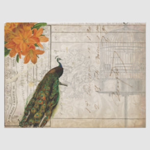 Peacock Ephemera Decoupage tissue Paper landscape