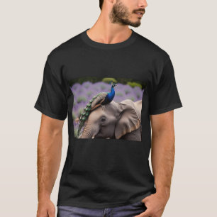 Peacock et Elephant Design Faune Art T-Shirt