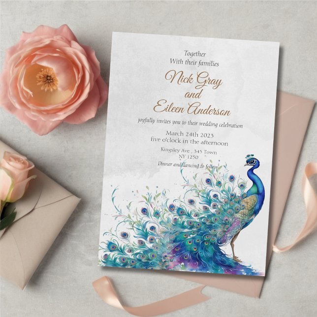 Peacock et Faire-part de mariage de plume (Peacock and Feather Wedding Invitation)
