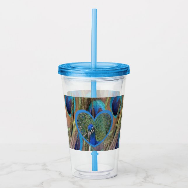 Peacock Face in Heart Acrylic Tumbler (Front)
