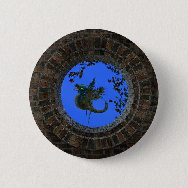 Peacock Fairy Dragon 2 Inch Round Button (Front)