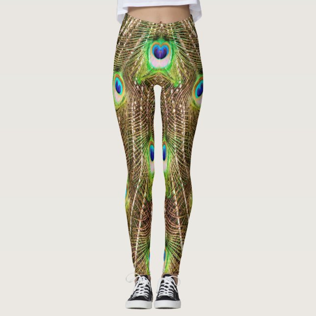 PEACOCK FANCY FEATHERS #3 GREEN LEGGINGS (Front)