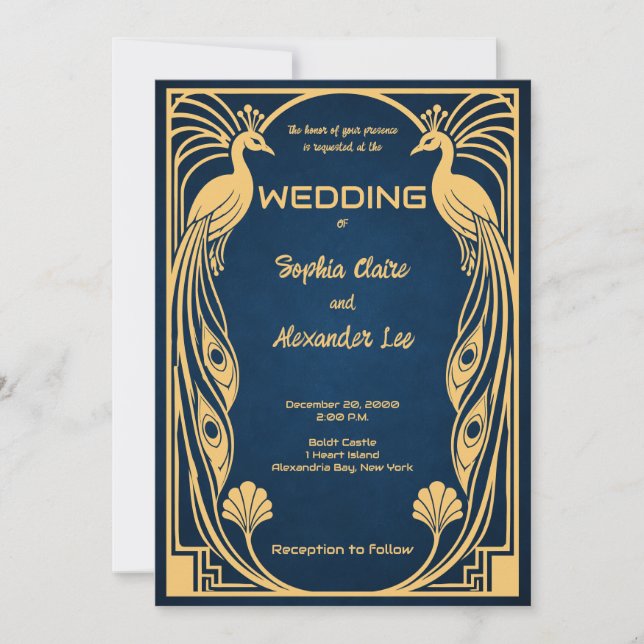 Peacock Fantasy Deco Wedding Invitation (Front)