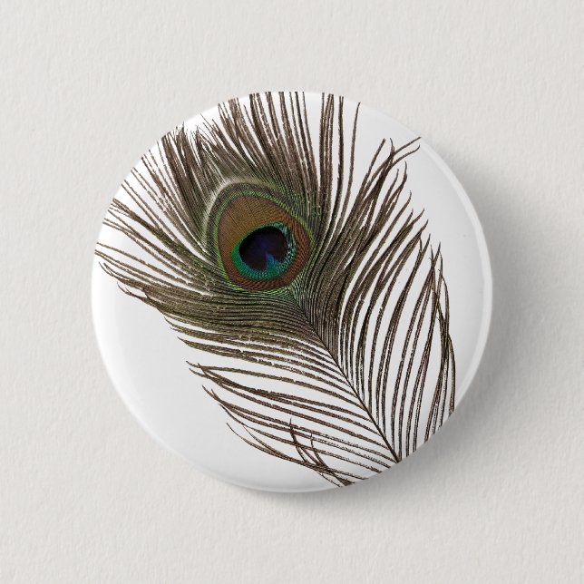 Peacock feather 2 inch round button (Front)