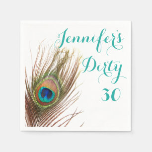 Peacock Feather 30th Birthday Napkin
