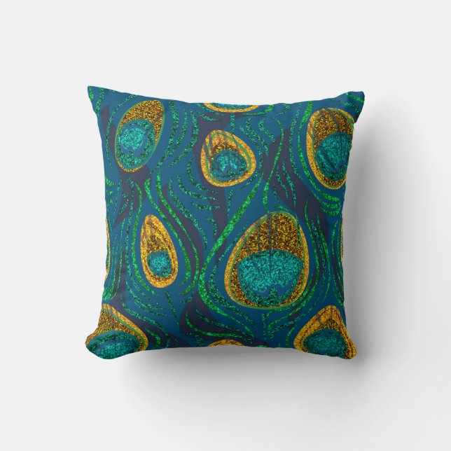 Peacock Feather Abstract Throw Pillow (Front)