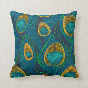Peacock Feather Abstract Throw Pillow