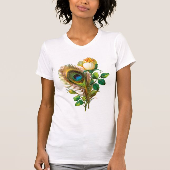 Peacock Feather and Rose T-Shirt (Front)