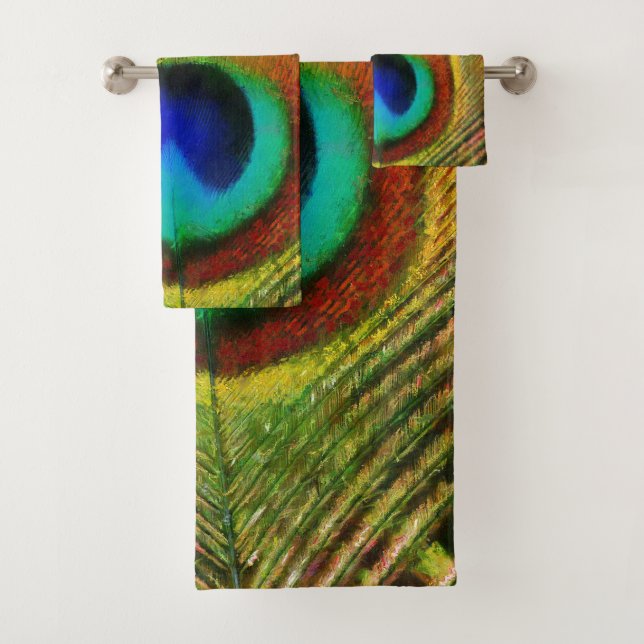 Peacock Feather Art Bath Towel Set (Insitu)