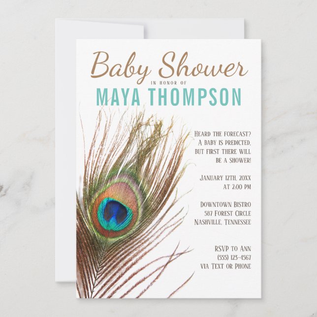 Peacock Feather Baby Shower Invitation (Front)