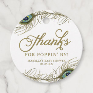 Peacock Feather Baby Shower Thank You Champagne Favour Tags