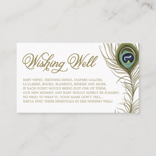 Peacock Feather Baby Shower Wishing Well Card (Front)