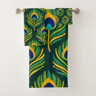Peacock Feather Bath Towel Set
