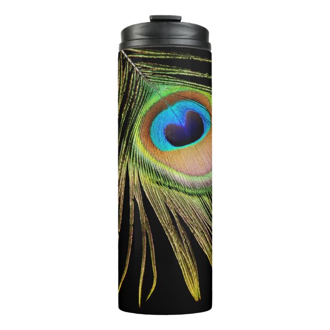 Peacock Feather Black Thermal Tumbler (Front)