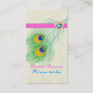Peacock feather blue hot pink eye catching business card