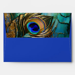 Peacock feather blue luxurious editable  envelope