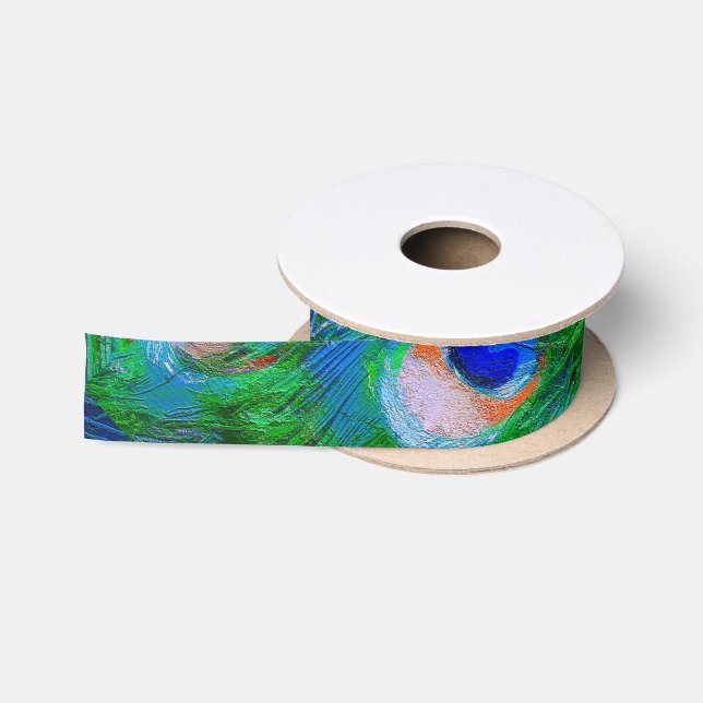Peacock Feather Blue Satin Ribbon (Spool)