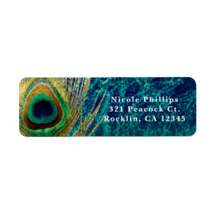 Peacock Feather Blue Turquoise Gold Boho Invitatio