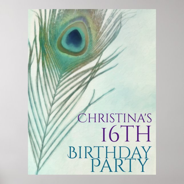 Peacock Feather Boho Chic Watercolor Banner Poster (Front)