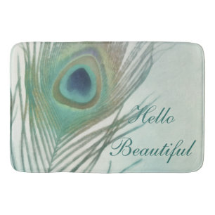 Peacock Feather Boho Chic Watercolor Custom Bath Mat