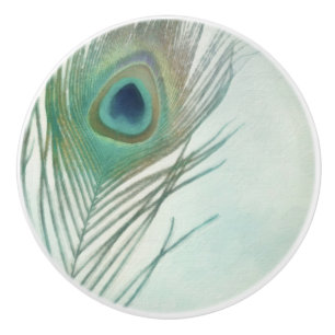Peacock Feather Boho Chic Watercolor Custom Ceramic Knob