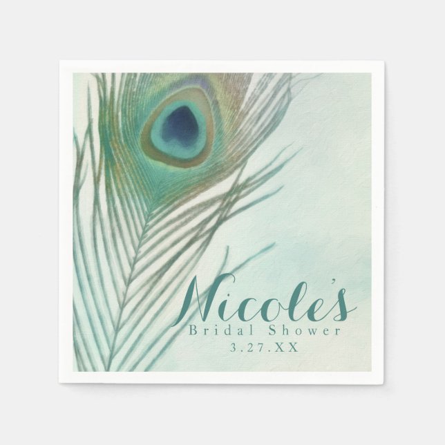 Peacock Feather Boho Chic Watercolor Custom Party Napkin (Front)