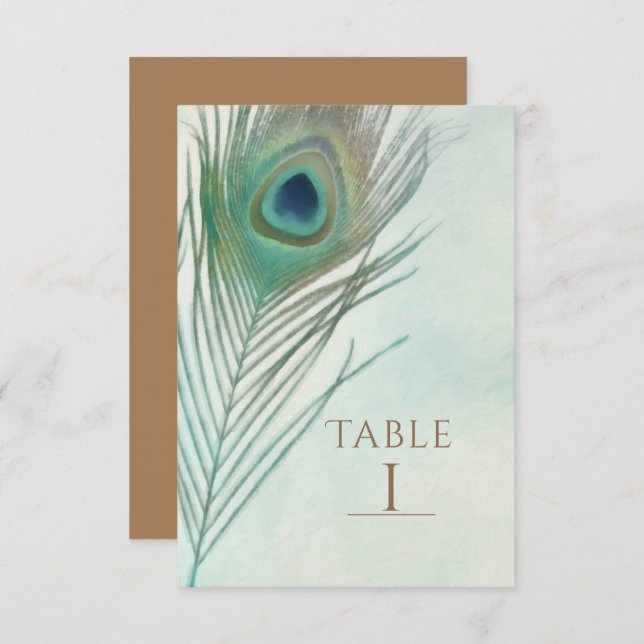 Peacock Feather Boho Chic Watercolor Table Number (Front/Back)