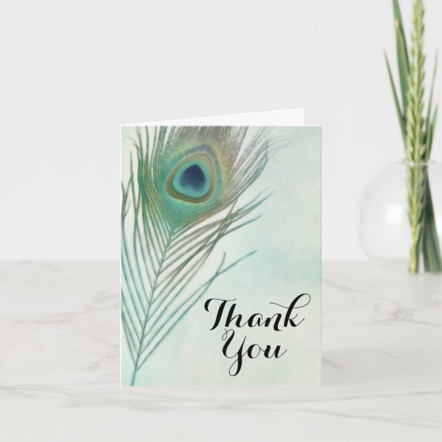 Peacock Feather Boho Chic Watercolor Thank You (Front)