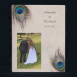 Peacock Feather Border Wedding Mini Binder<br><div class="desc">Pretty blue, tan, and green peacock feathers swirl around the top left and bottom right corners of this wedding memory binder. Your custom text is in brown in two text fields at the upper right. The images and text are placed on a distressed light grey tan background which complements the...</div>