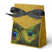 Peacock Feather Brushed Gold Favour Box