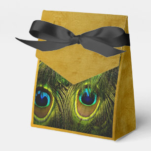 Peacock Feather Brushed Gold Favour Box