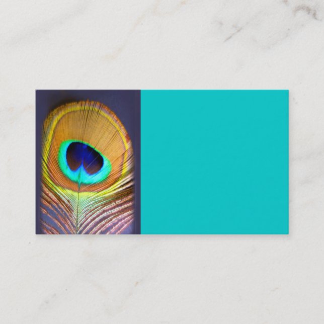 peacock feather business card template turquoise (Front)