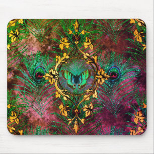 Peacock feather butterfly victorian elegant purple mouse pad