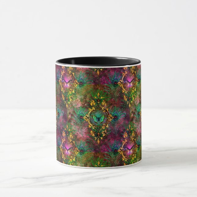 Peacock feather butterfly victorian elegant purple mug (Center)