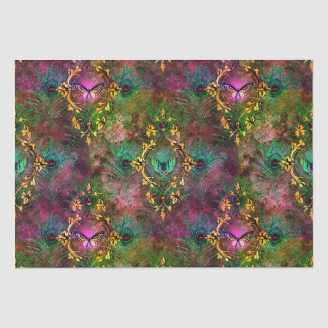 Peacock feather butterfly victorian elegant purple tissue paper (Front)