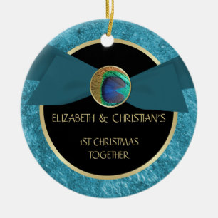 Peacock Feather Button 1st Christmas Ornament