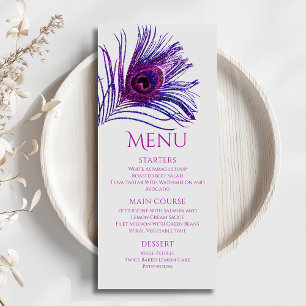 Peacock Feather Chic Glitter Purple Bat Mitzvah Menu