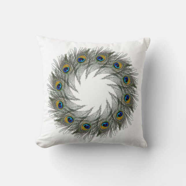 Peacock Feather Circles Throw Pillow (Front)