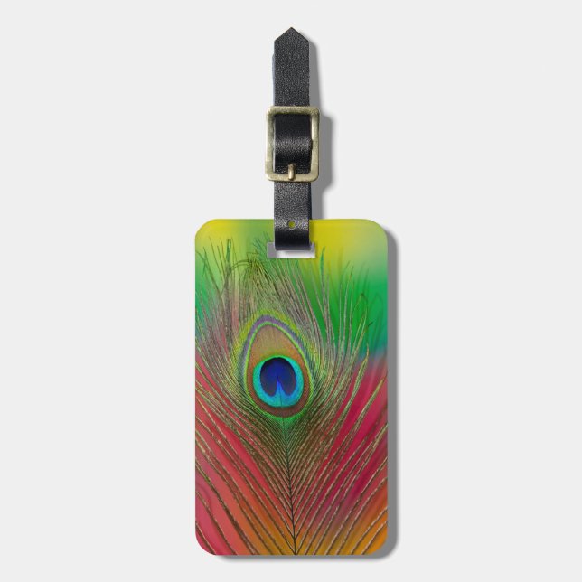 Peacock feather close-up luggage tag (Front Vertical)